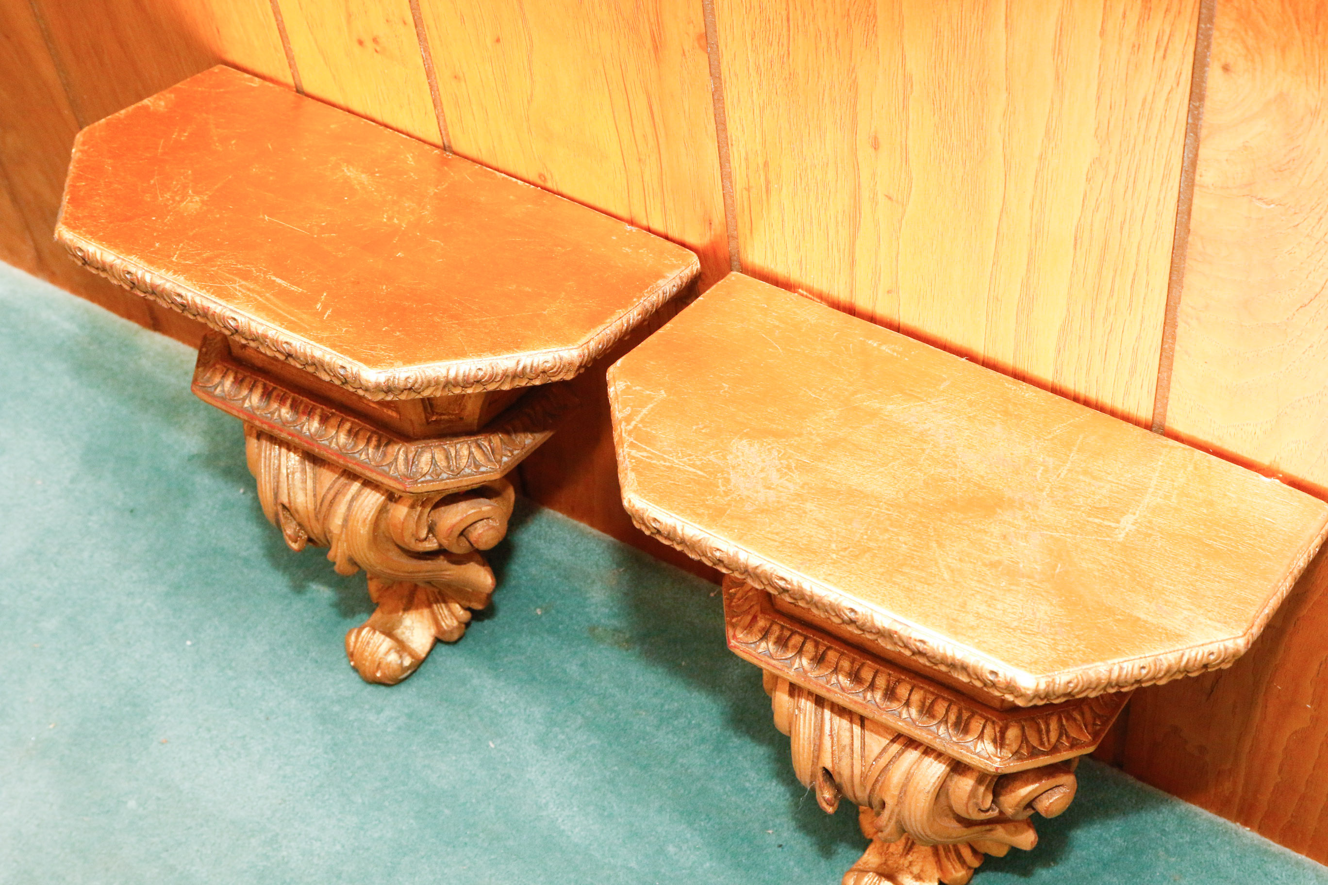 Pair of Gold Tone Wall Shelves