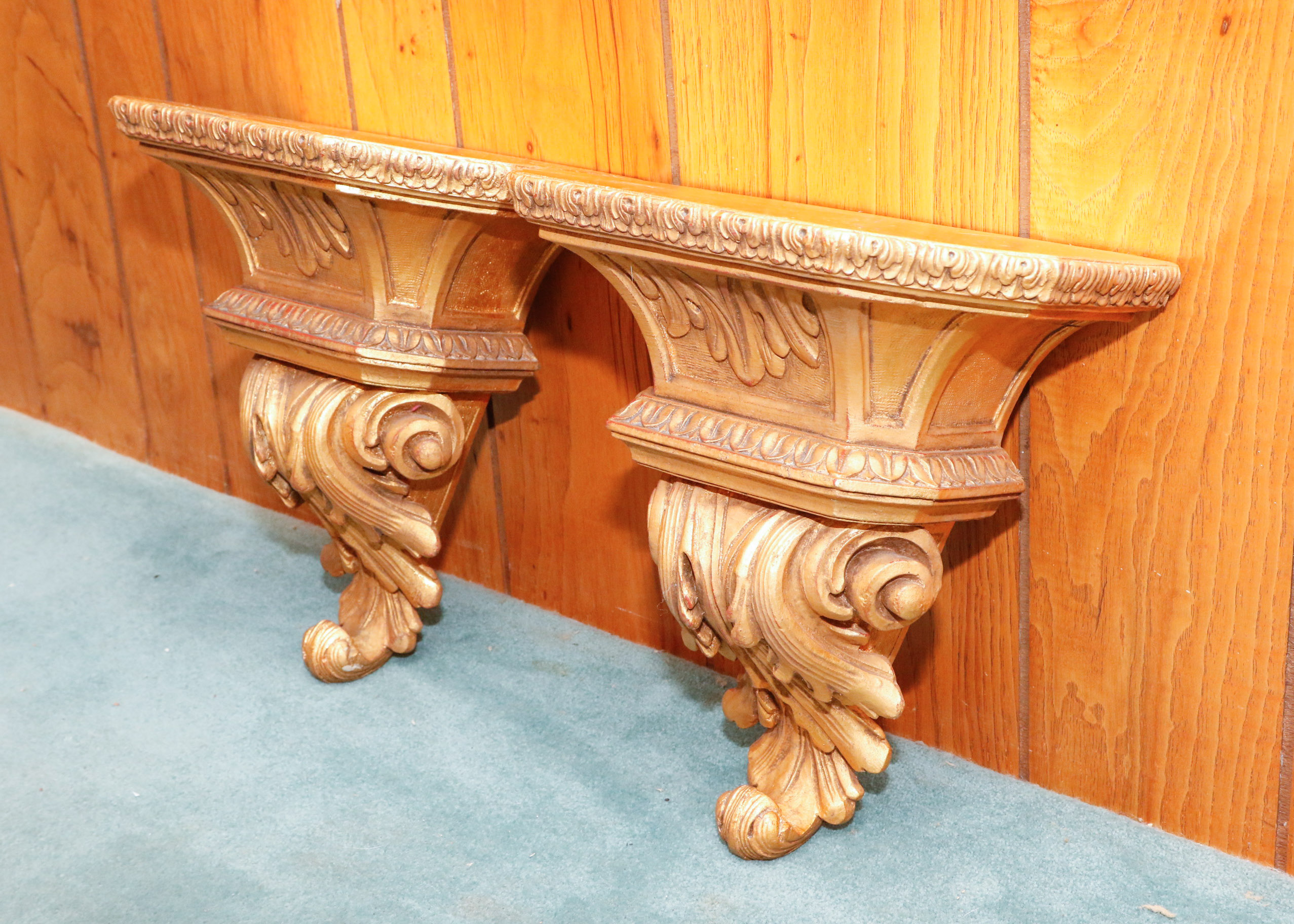 Pair of Gold Tone Wall Shelves