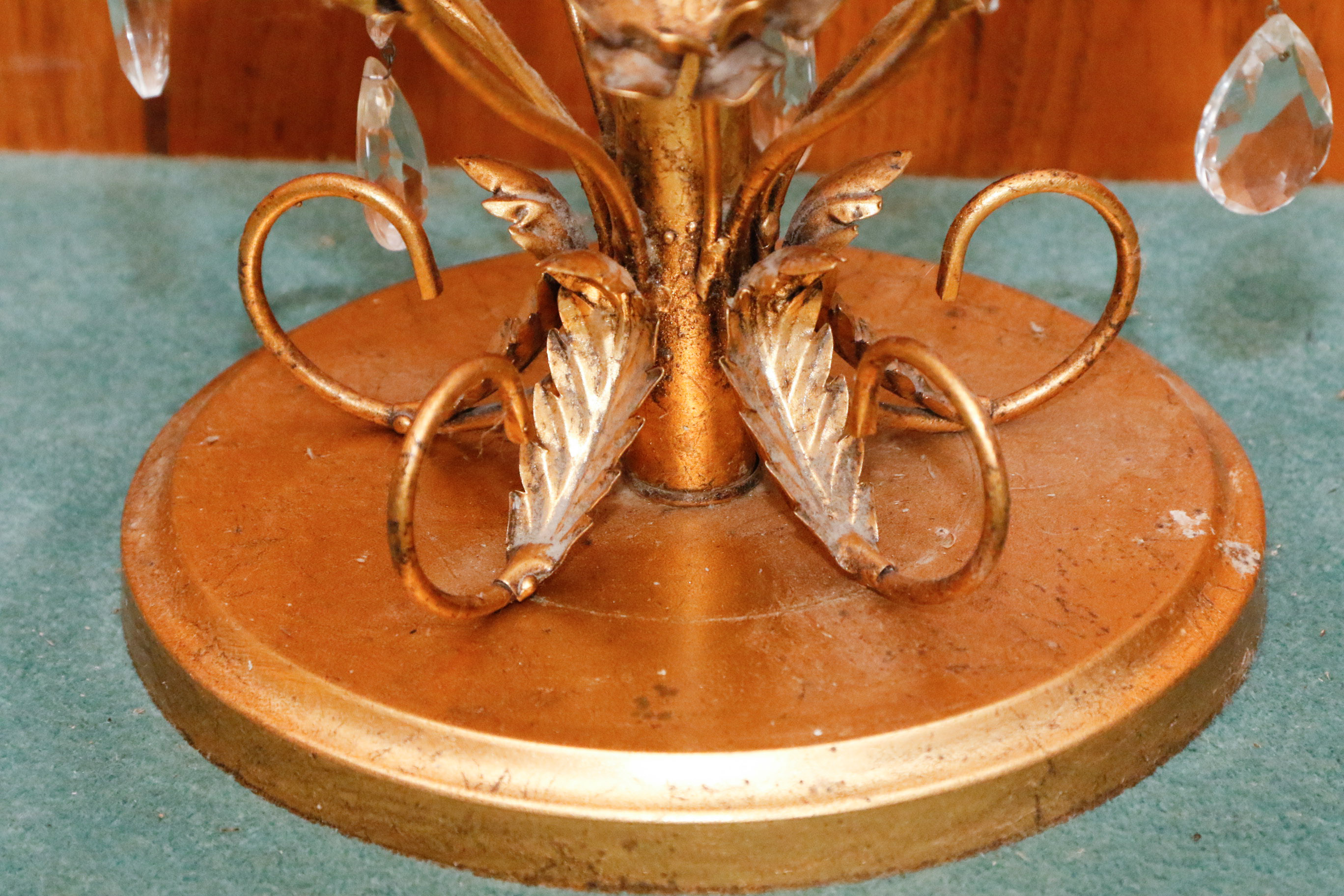 Gold Tone Foliate Occasional Table with Round Glass Top