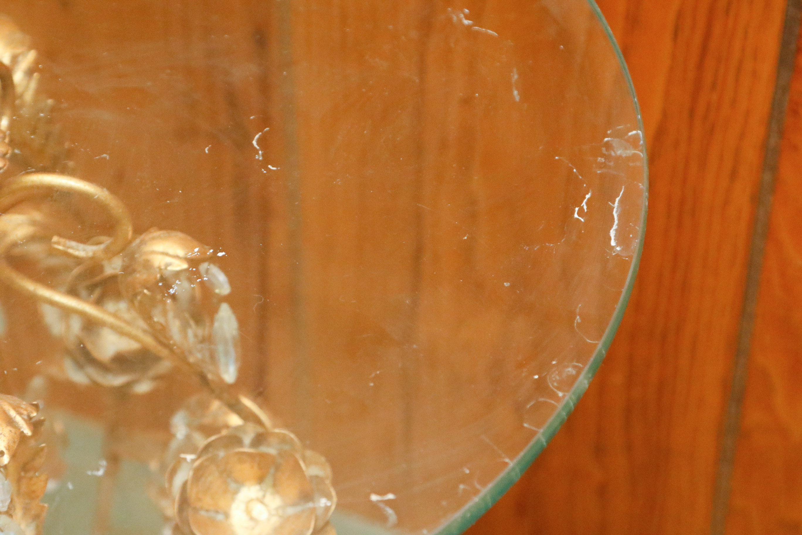 Gold Tone Foliate Occasional Table with Round Glass Top