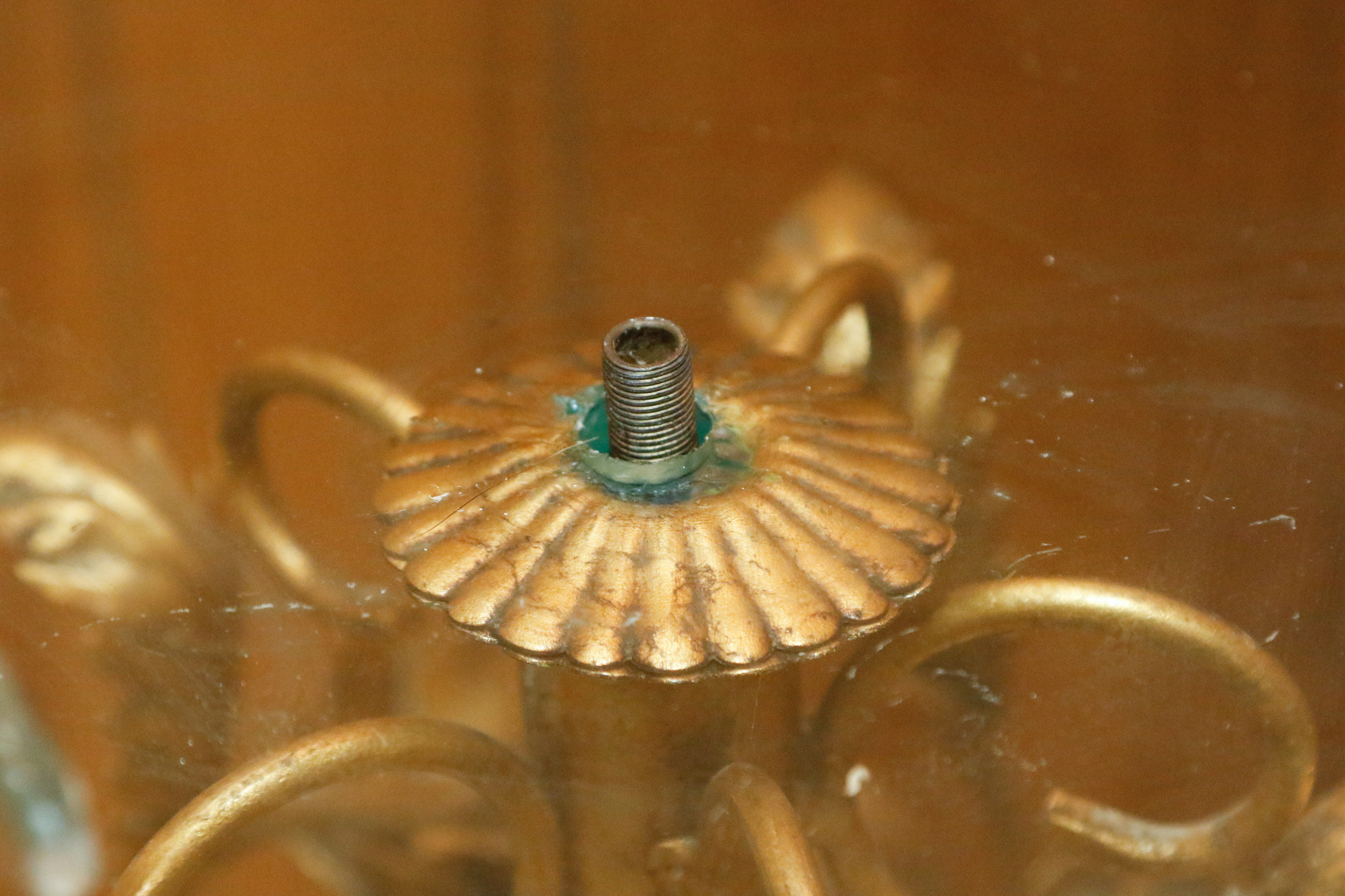Gold Tone Foliate Occasional Table with Round Glass Top