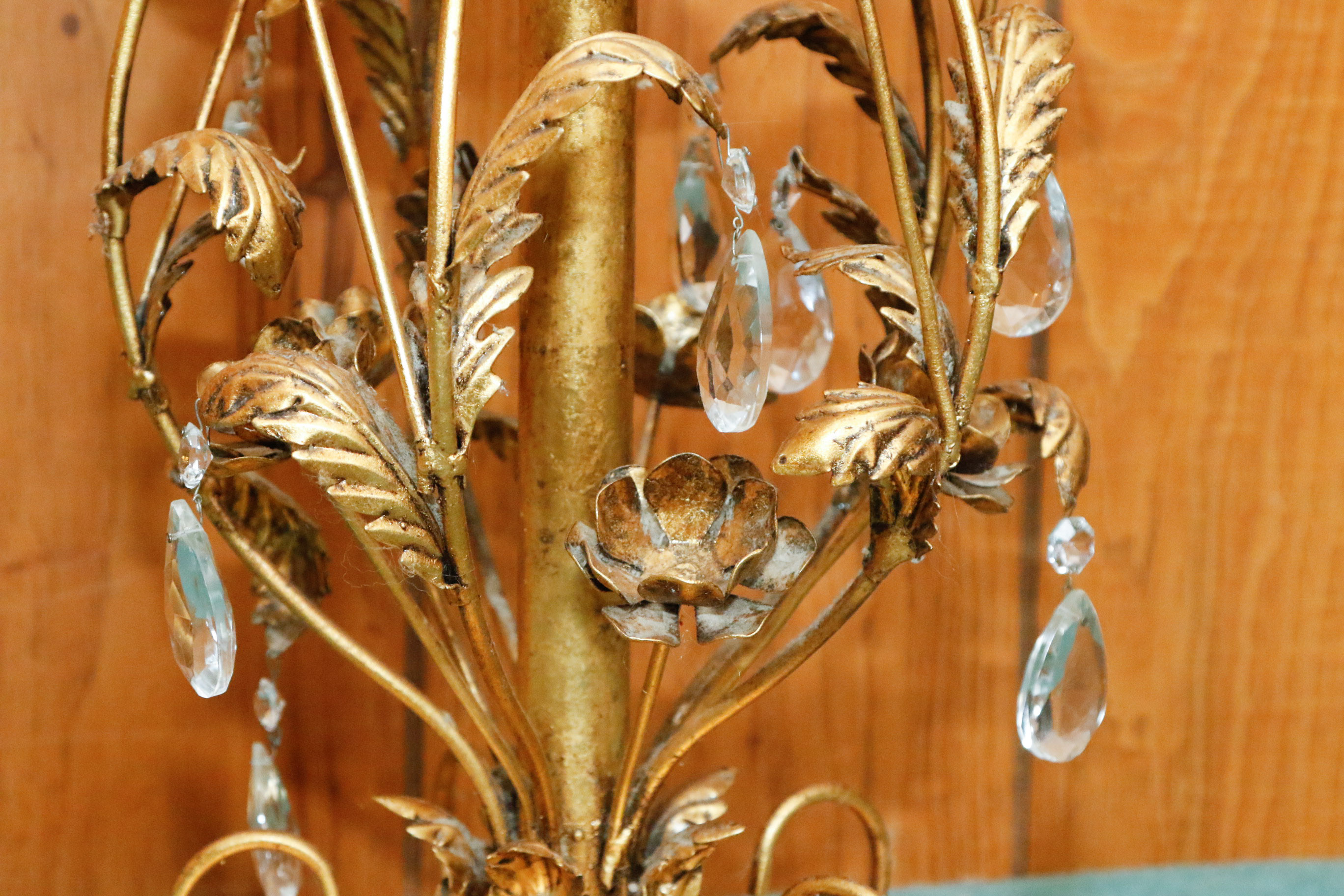 Gold Tone Foliate Occasional Table with Round Glass Top
