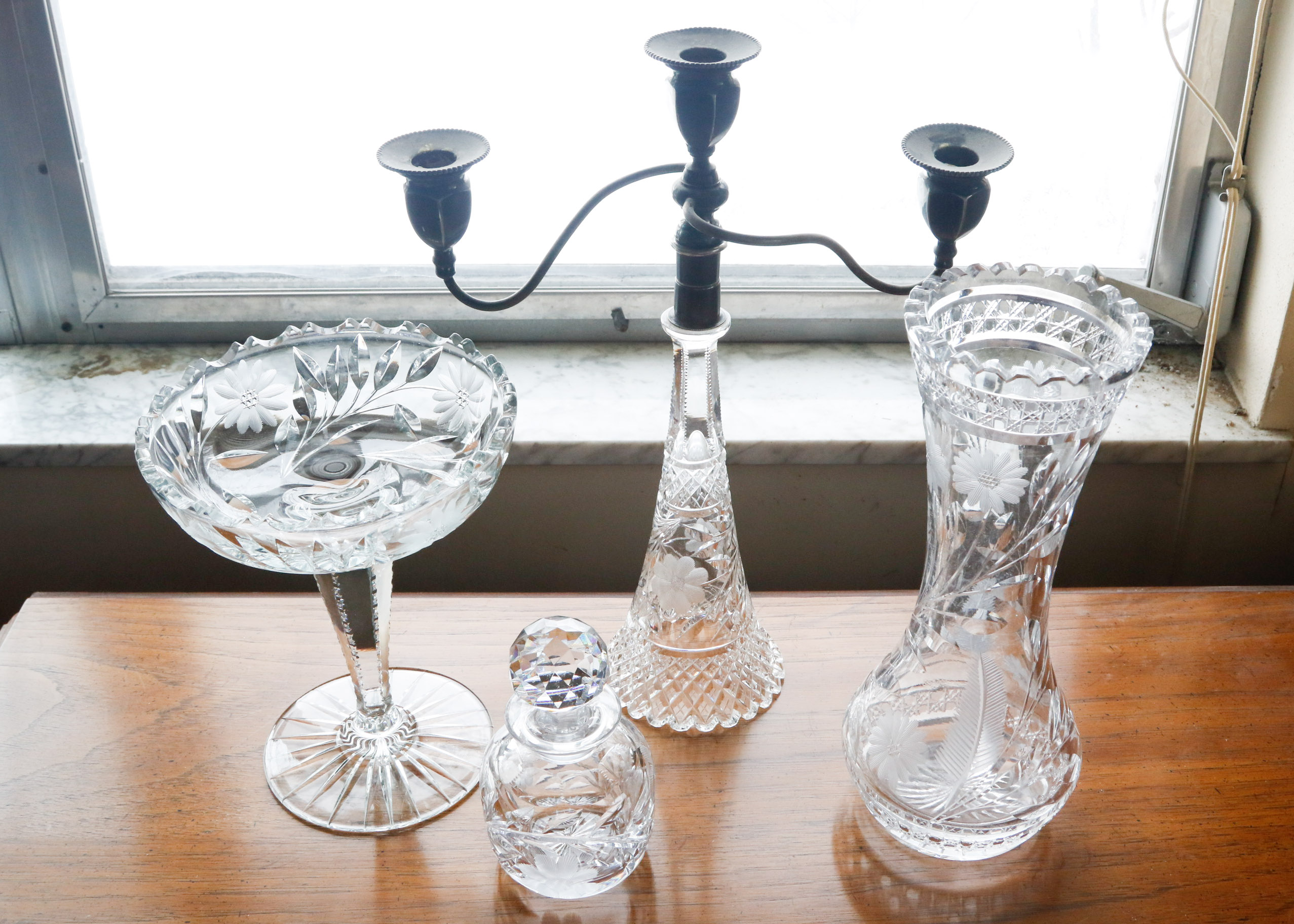 Floral Etched Cut Crystal Tableware