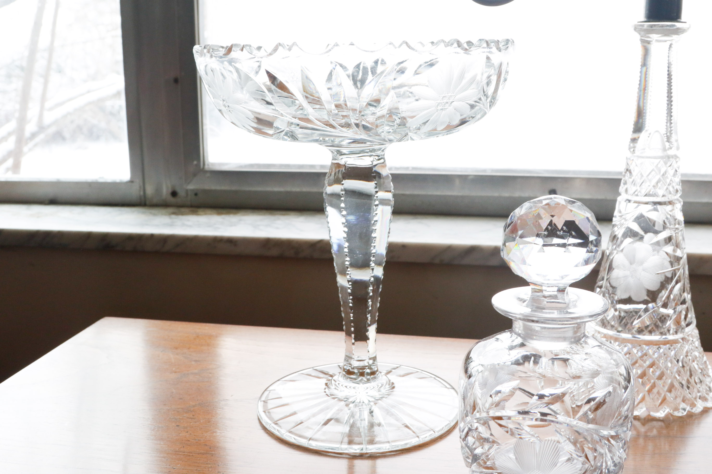 Floral Etched Cut Crystal Tableware