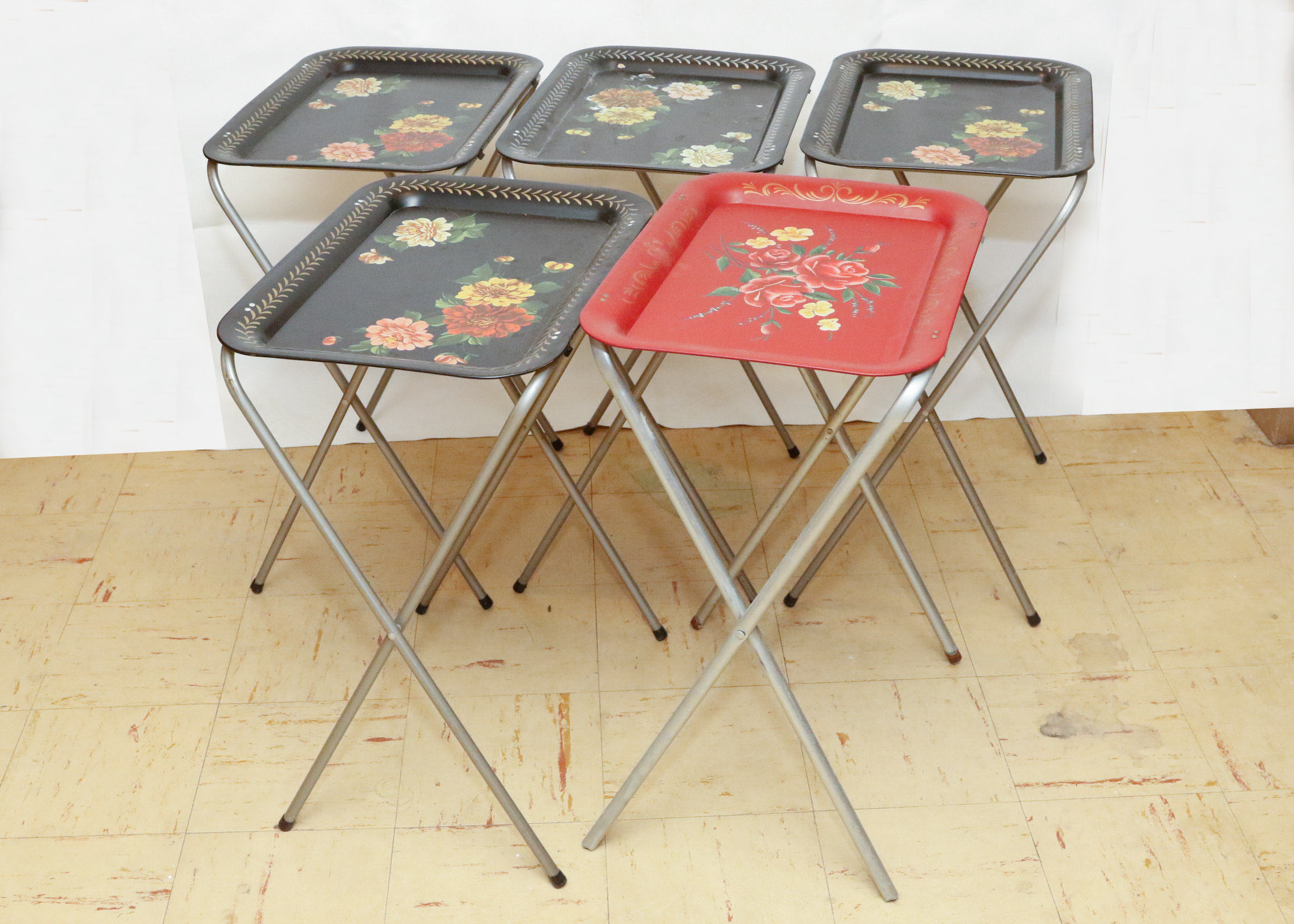 Set of Vintage Tole Painted Folding Trays