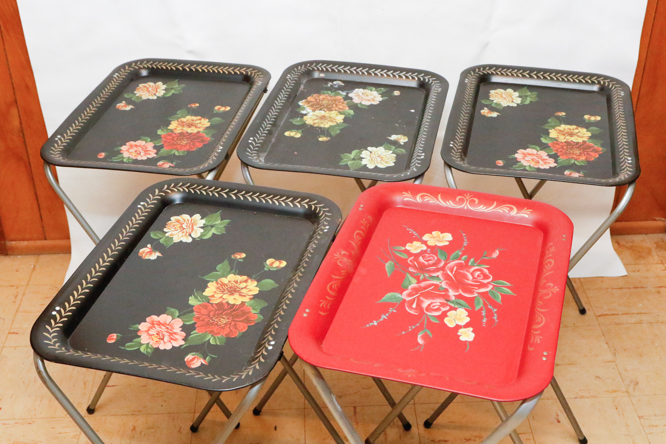 Set of Vintage Tole Painted Folding Trays