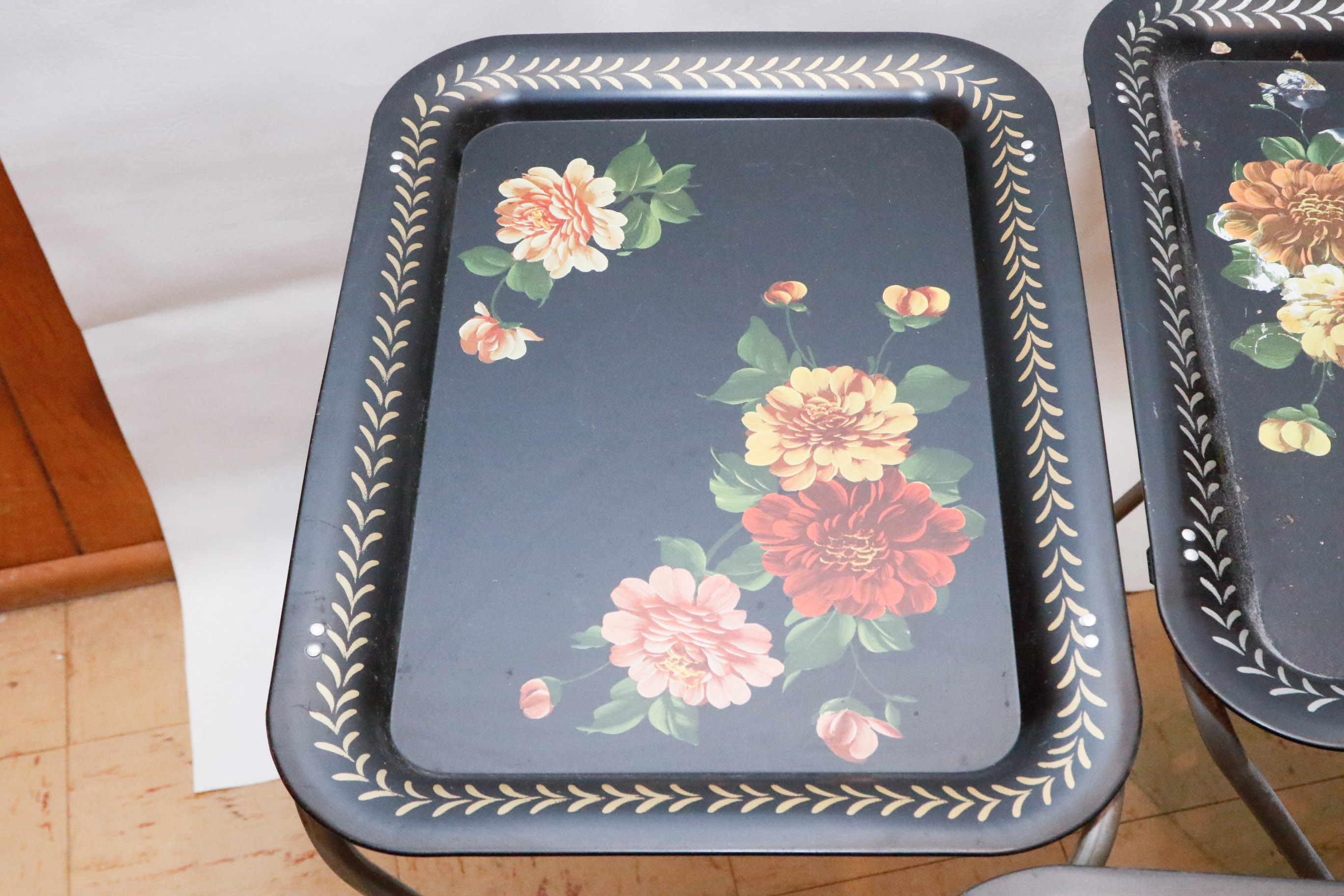 Set of Vintage Tole Painted Folding Trays