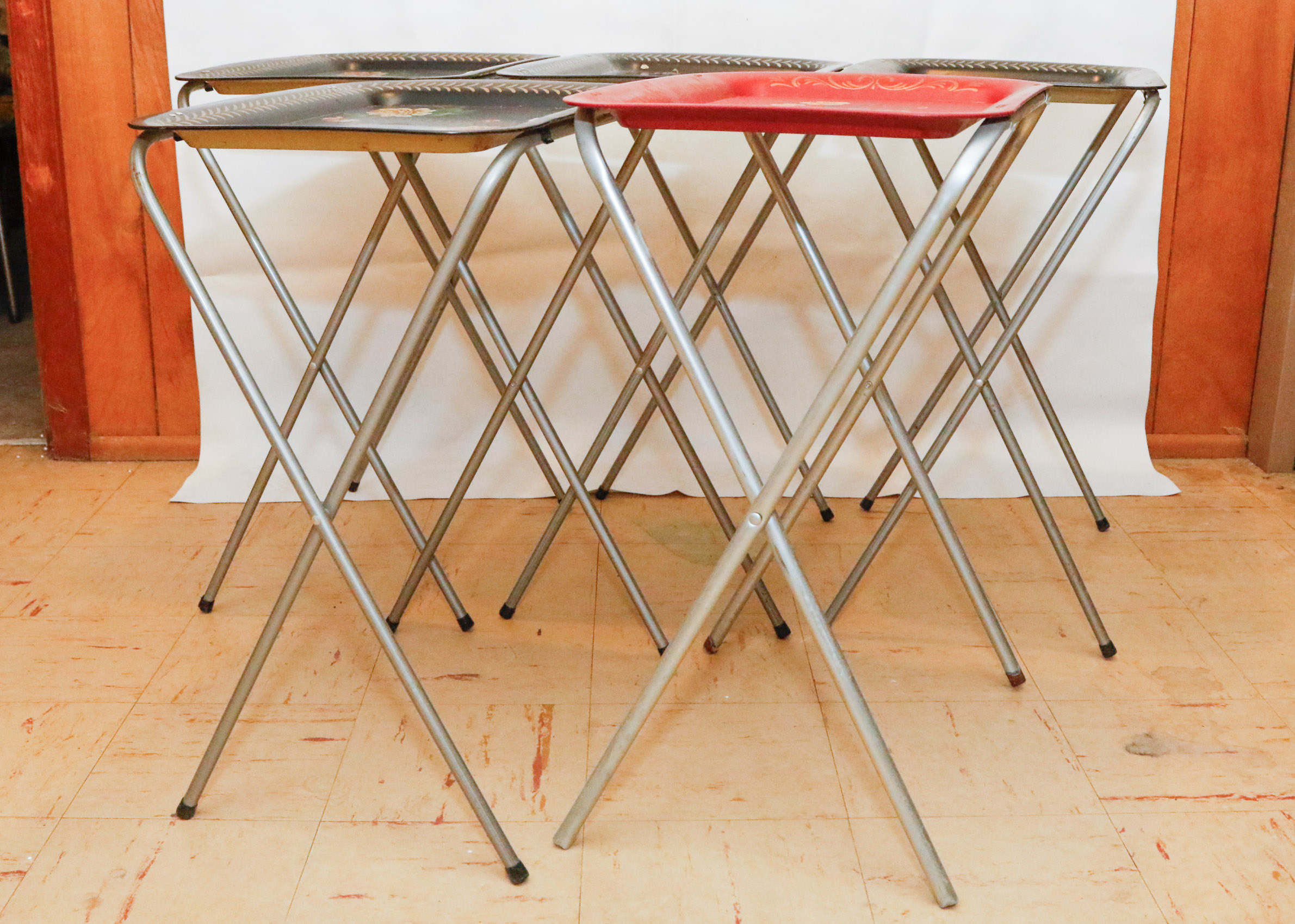 Set of Vintage Tole Painted Folding Trays