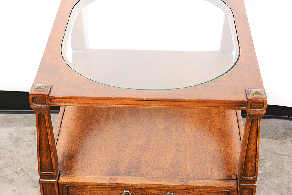 Glass Top Walnut End Table
