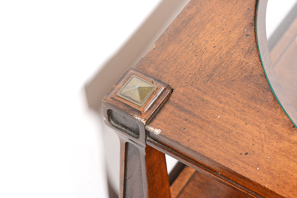 Glass Top Walnut End Table