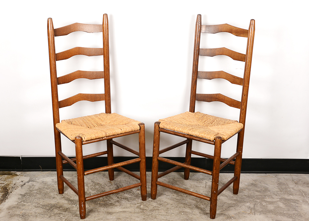 Rush Seat Oak Side Chairs