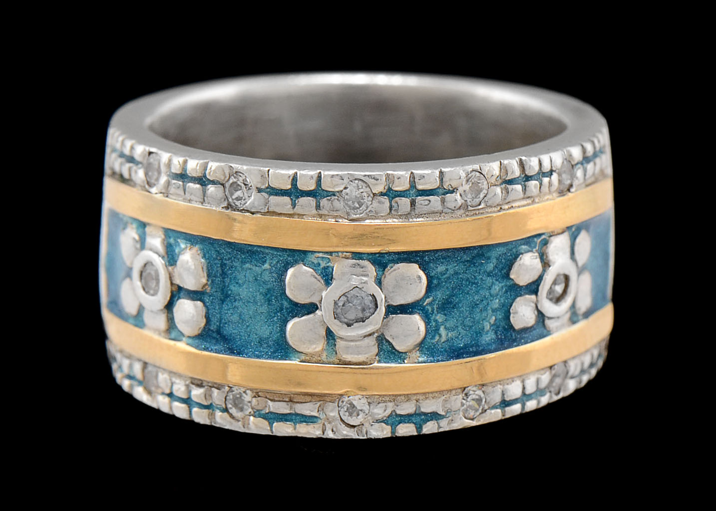 Sterling and 14K Yellow Gold CZ Crystal Flower Ring