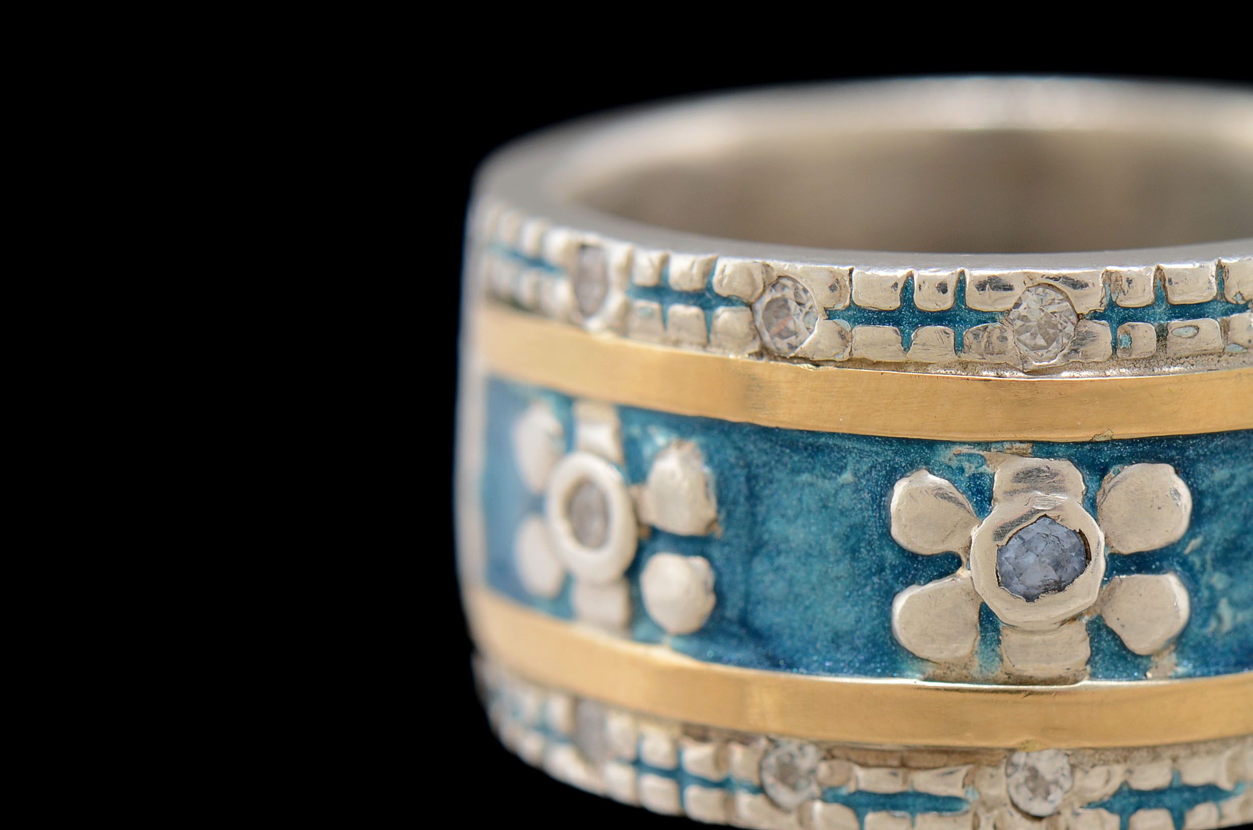 Sterling and 14K Yellow Gold CZ Crystal Flower Ring