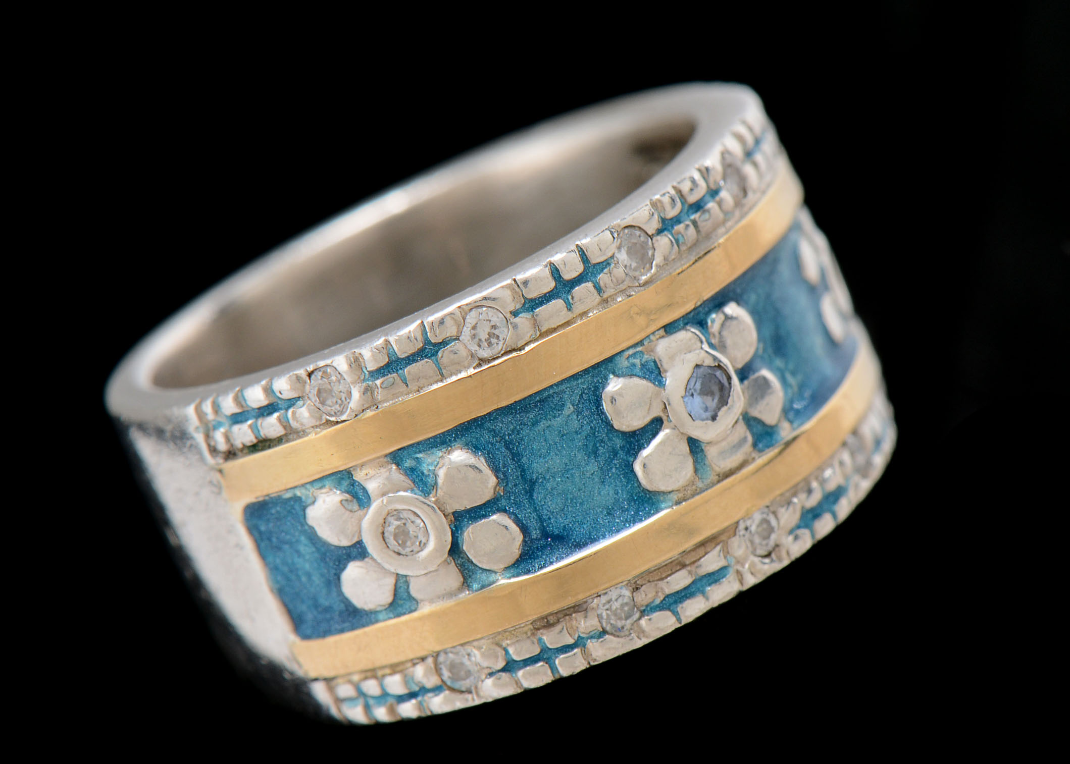 Sterling and 14K Yellow Gold CZ Crystal Flower Ring