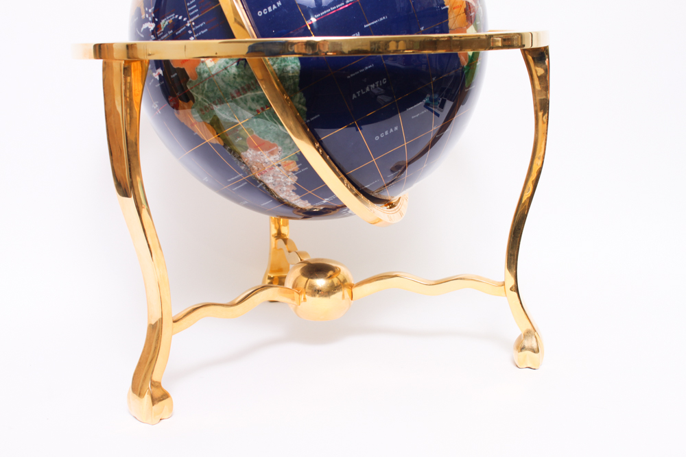 Semi-Precious Stone Globe on Brass Stand