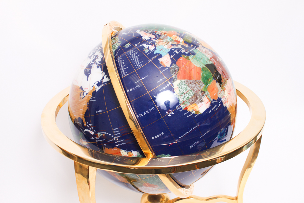 Semi-Precious Stone Globe on Brass Stand