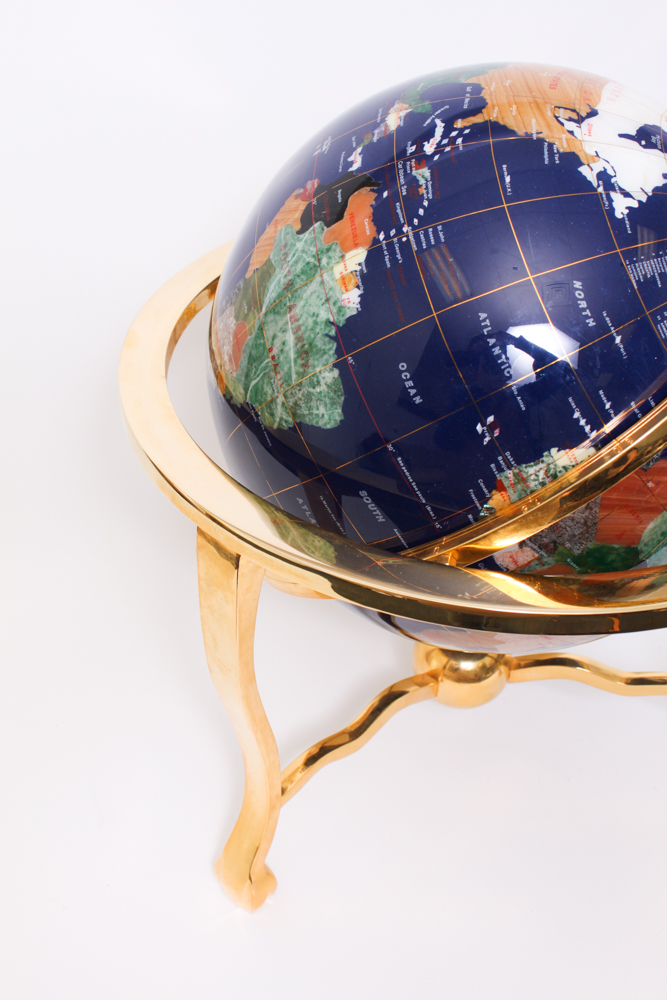 Semi-Precious Stone Globe on Brass Stand