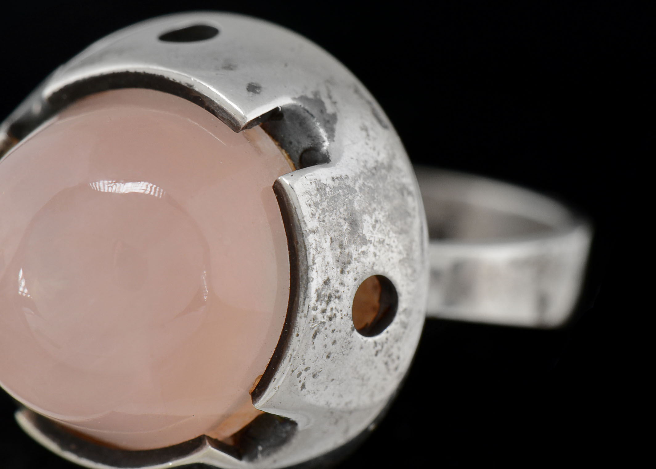 Finland Artisan Sterling High Cabochon Rose Quartz Ring