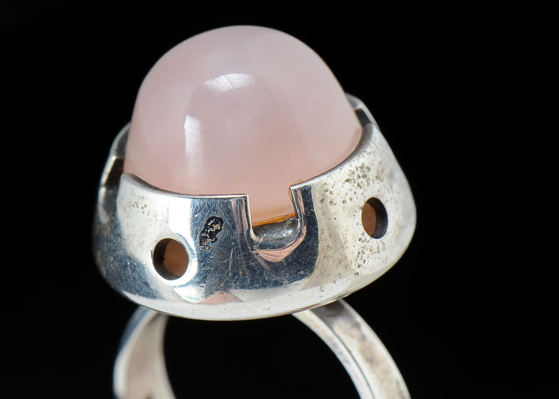Finland Artisan Sterling High Cabochon Rose Quartz Ring