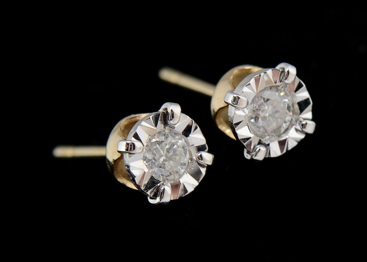 Pair of 14K Two-Tone Gold Diamond Post Back Earrings