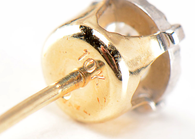 Pair of 14K Two-Tone Gold Diamond Post Back Earrings