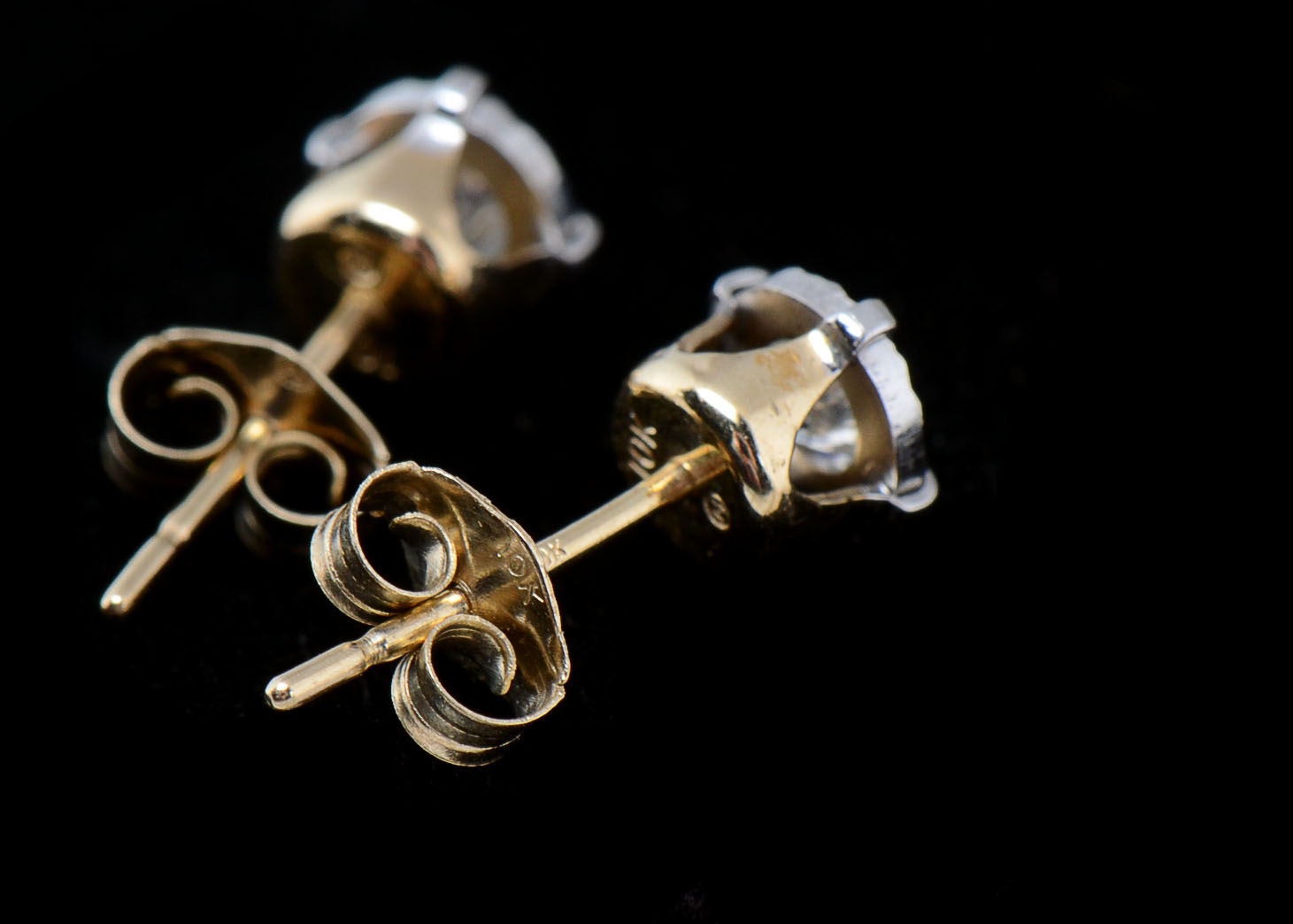 Pair of 14K Two-Tone Gold Diamond Post Back Earrings