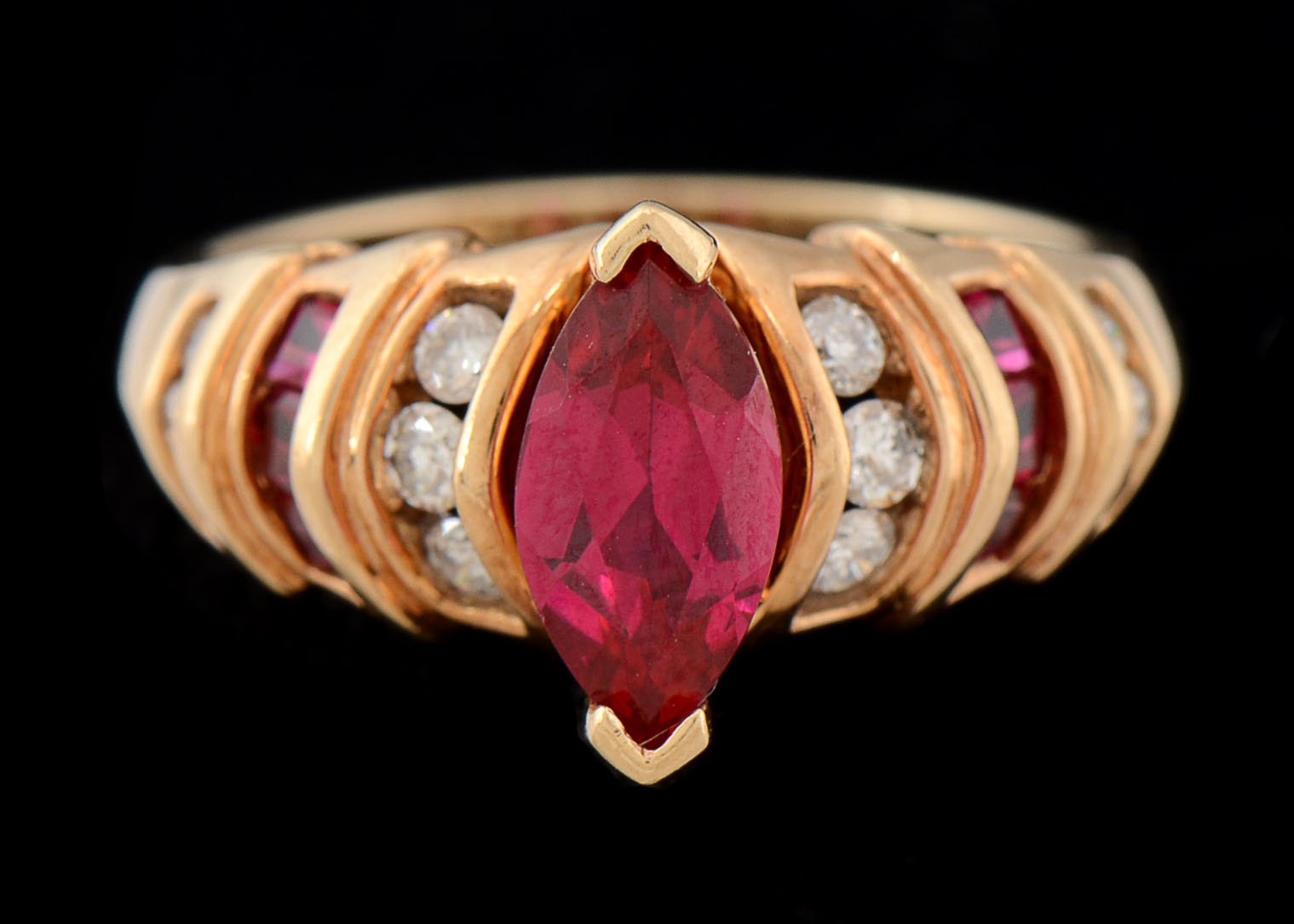 10K Synthetic Red Stone and Diamond Ring