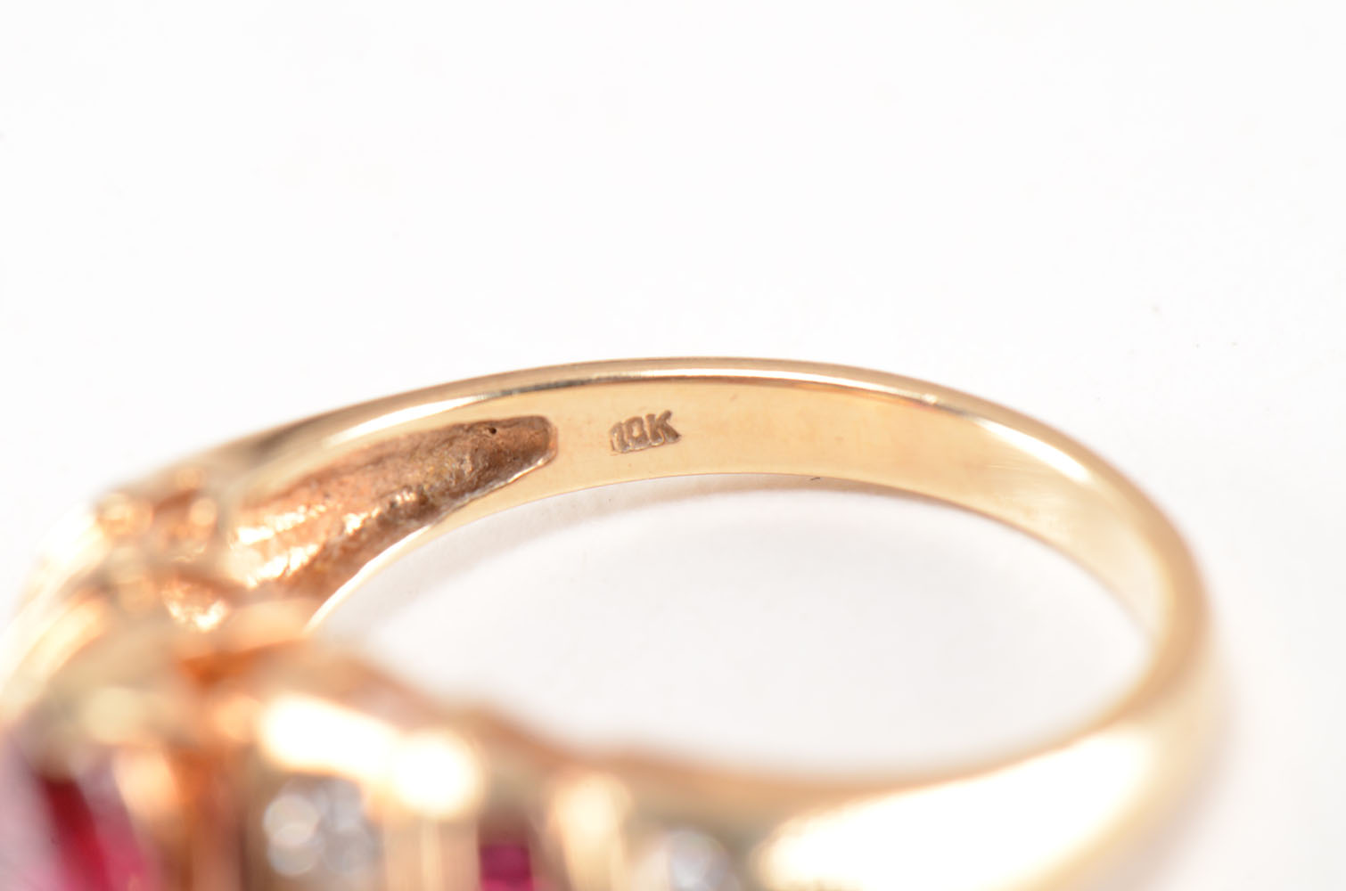 10K Synthetic Red Stone and Diamond Ring