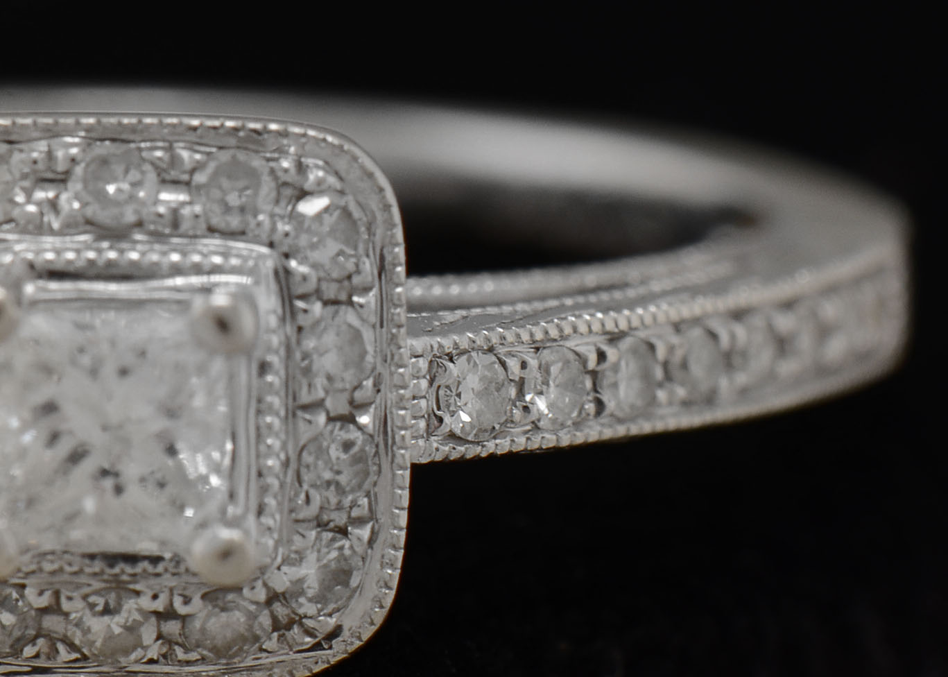 14K White Gold Square Cut Diamond Ring with Halo