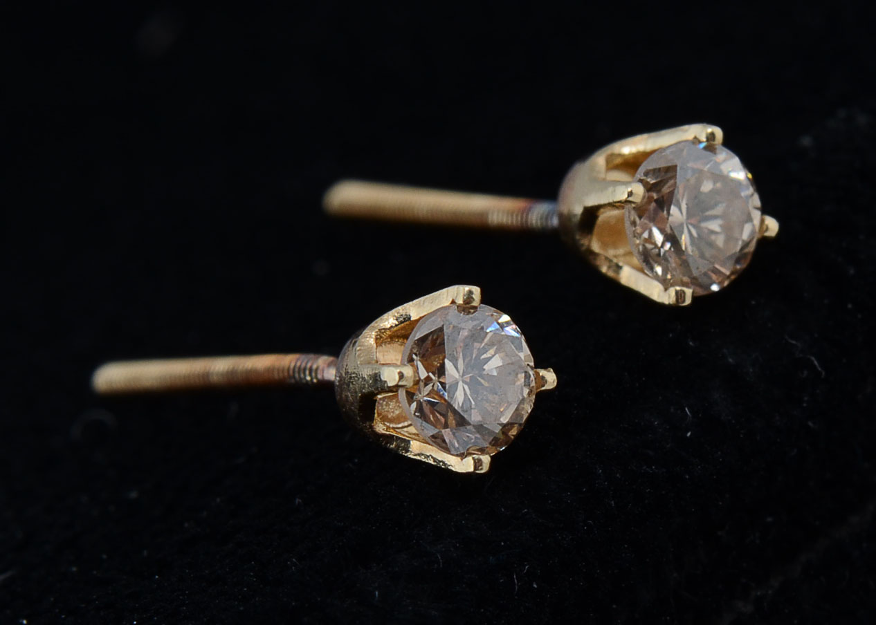 Pair of 14K Yellow Gold Threaded Post Earrings