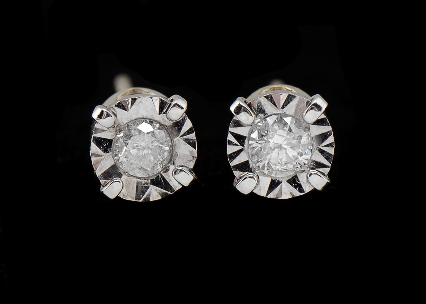 Pair of 10K Two-Tone Gold Diamond Post Back Earrings