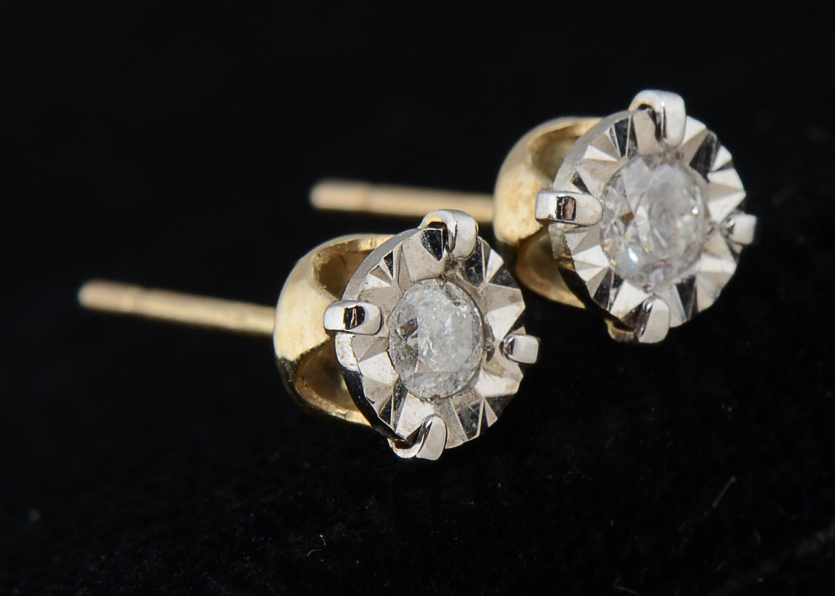 Pair of 10K Two-Tone Gold Diamond Post Back Earrings