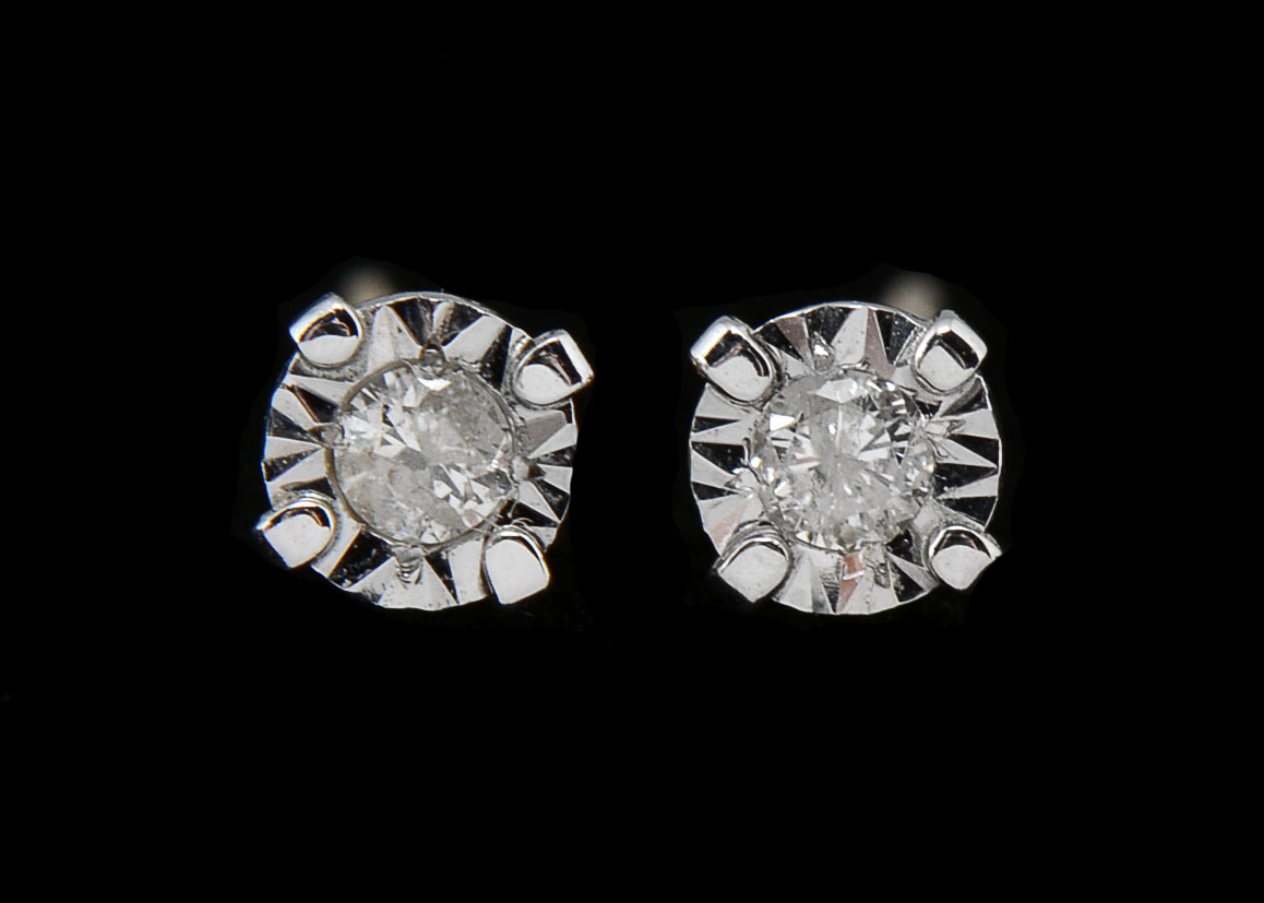 Pair of 14K Two-Tone Gold Diamond Threaded Post Back Earrings