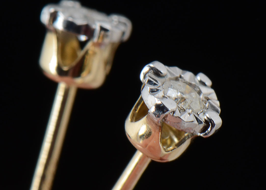 Pair of 14K Two-Tone Gold Diamond Threaded Post Back Earrings