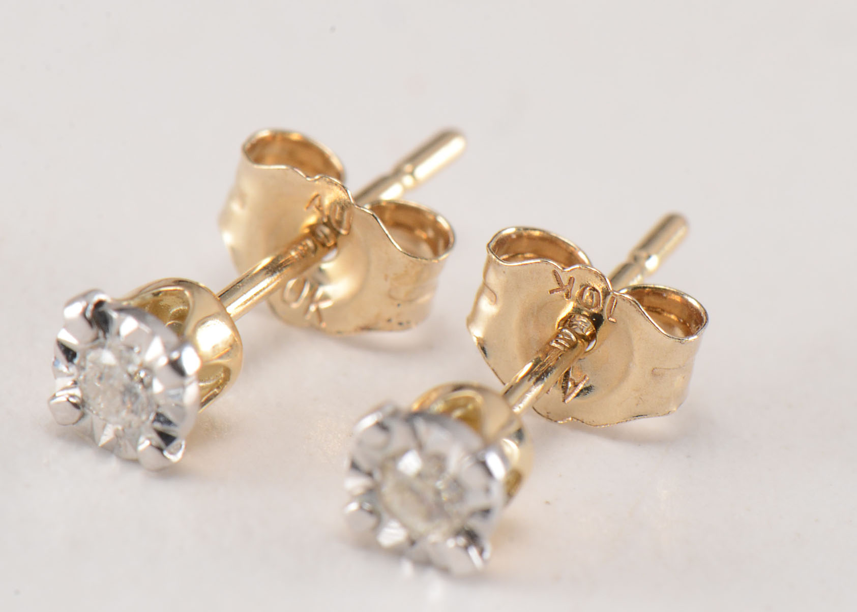 Pair of 14K Two-Tone Gold Diamond Threaded Post Back Earrings