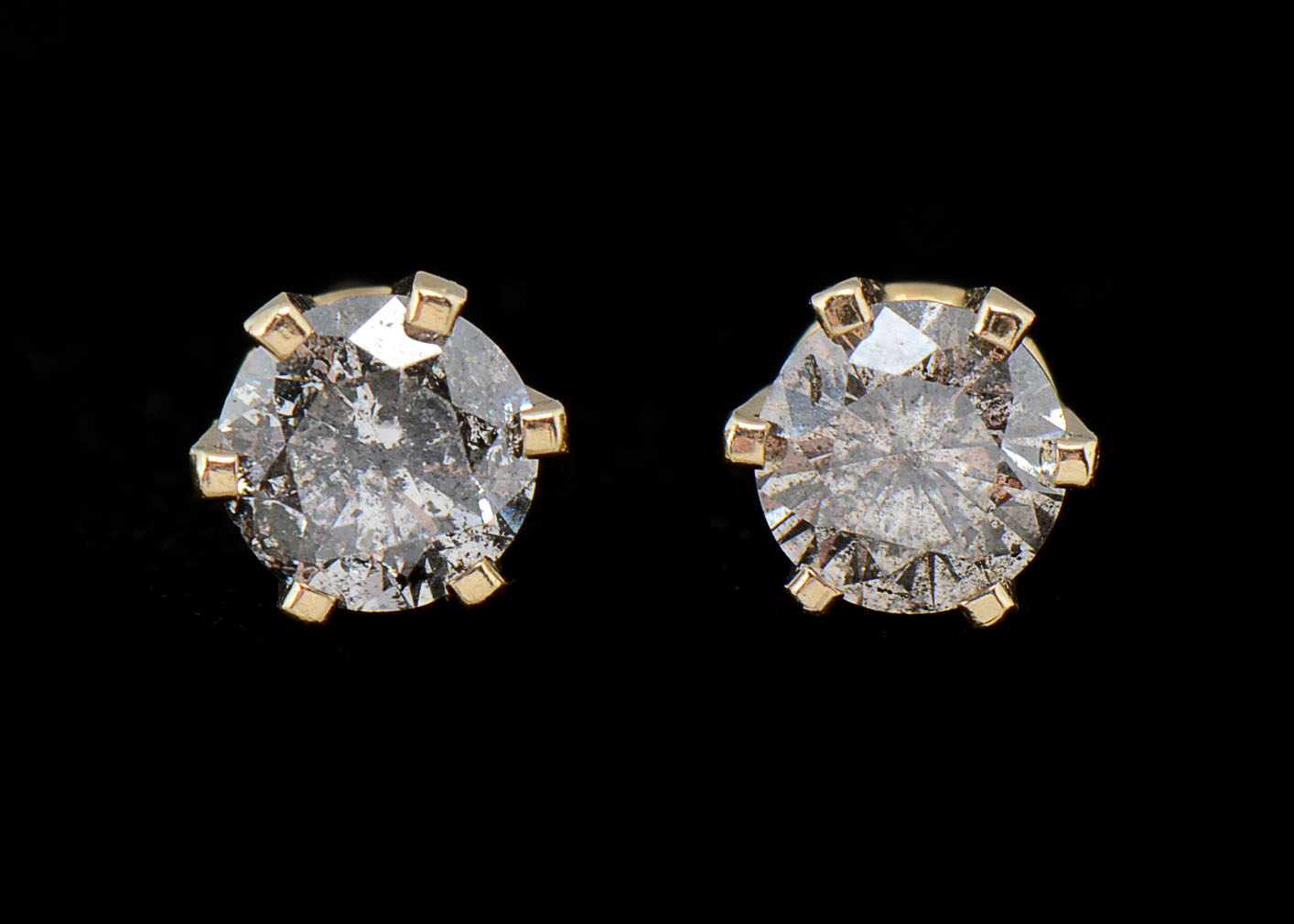 Pair of 14K Yellow Gold Diamond Post Back Earrings