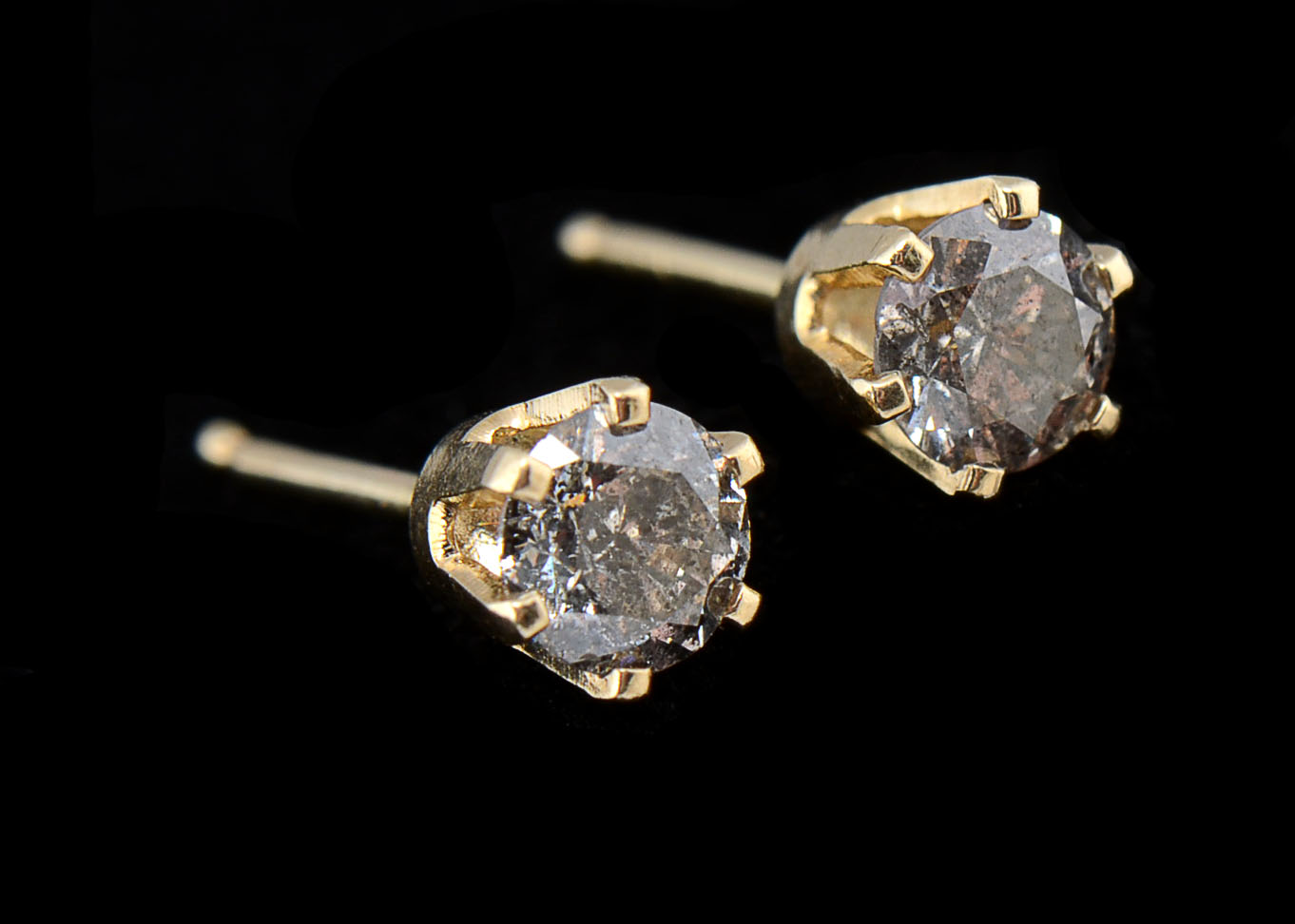 Pair of 14K Yellow Gold Diamond Post Back Earrings
