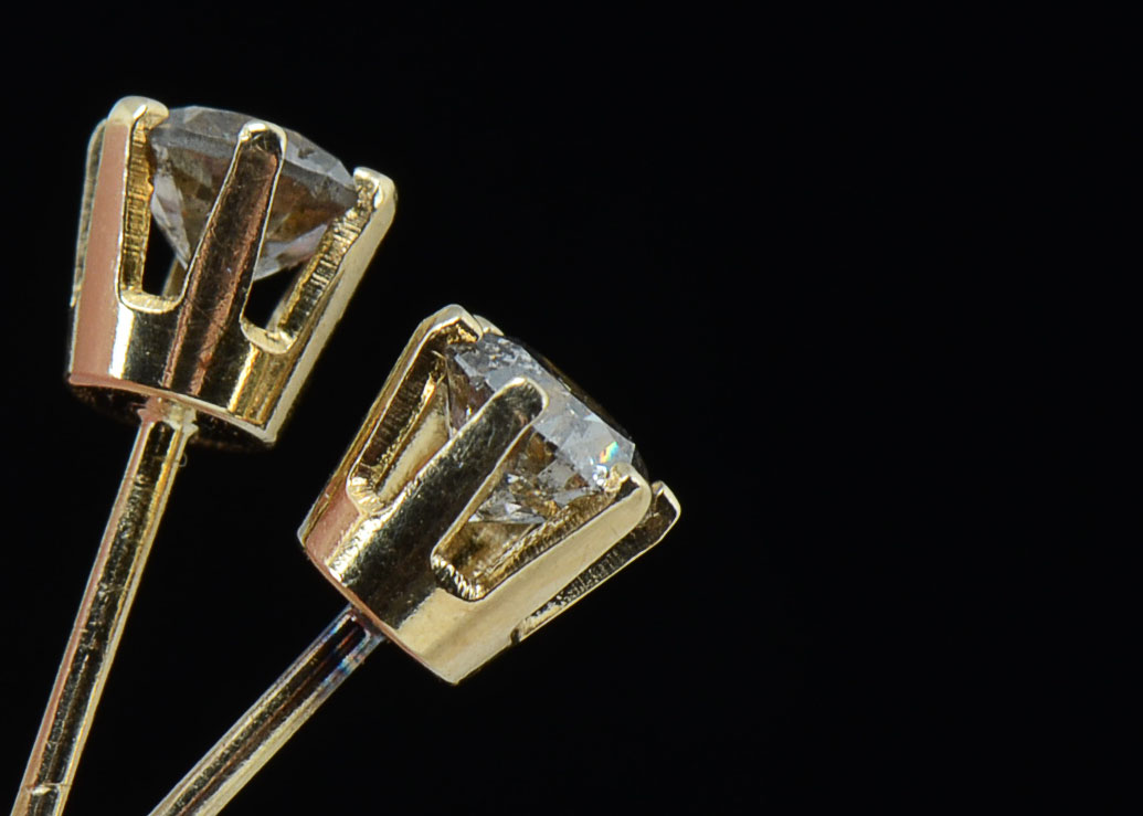 Pair of 14K Yellow Gold Diamond Post Back Earrings