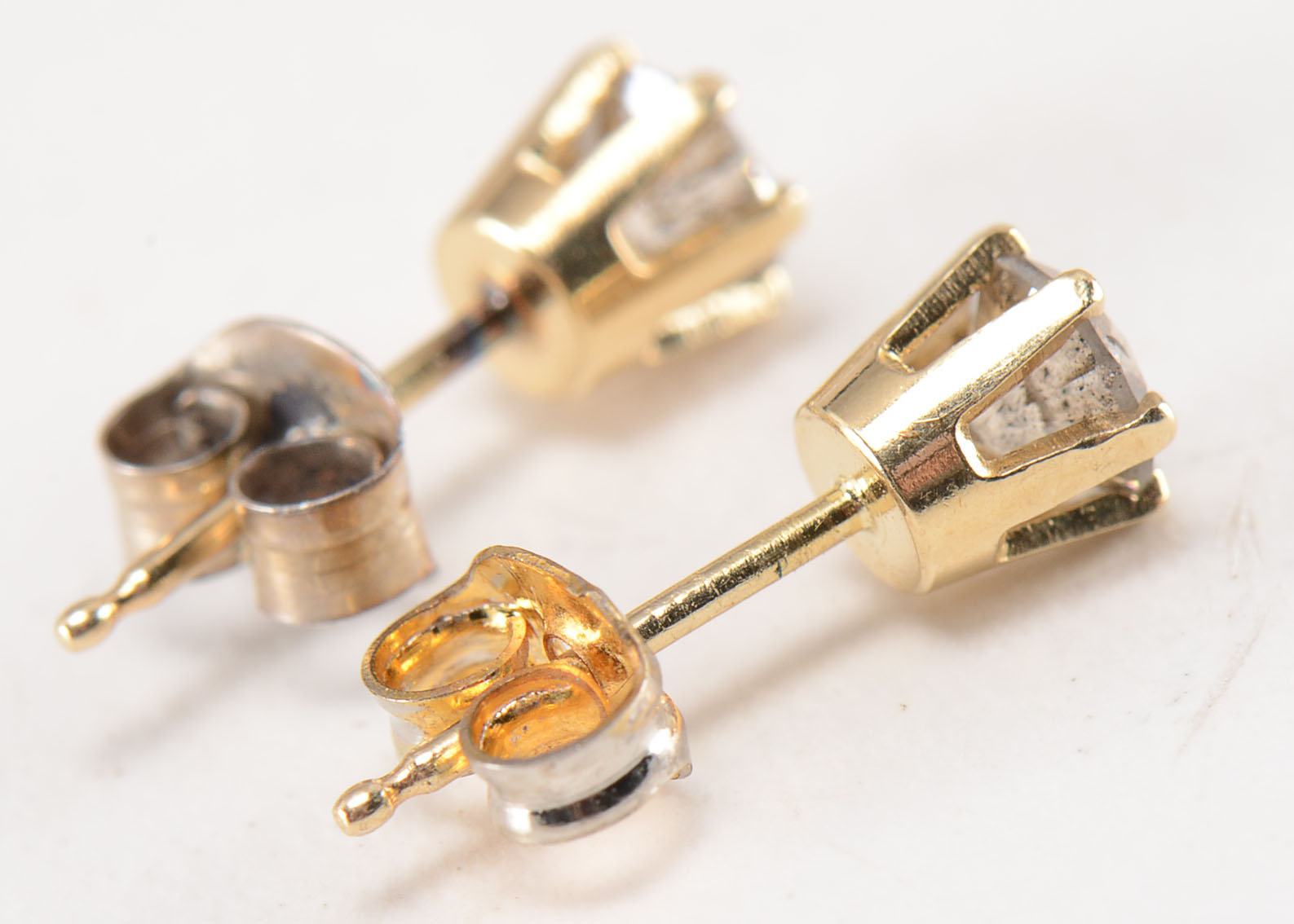 Pair of 14K Yellow Gold Diamond Post Back Earrings