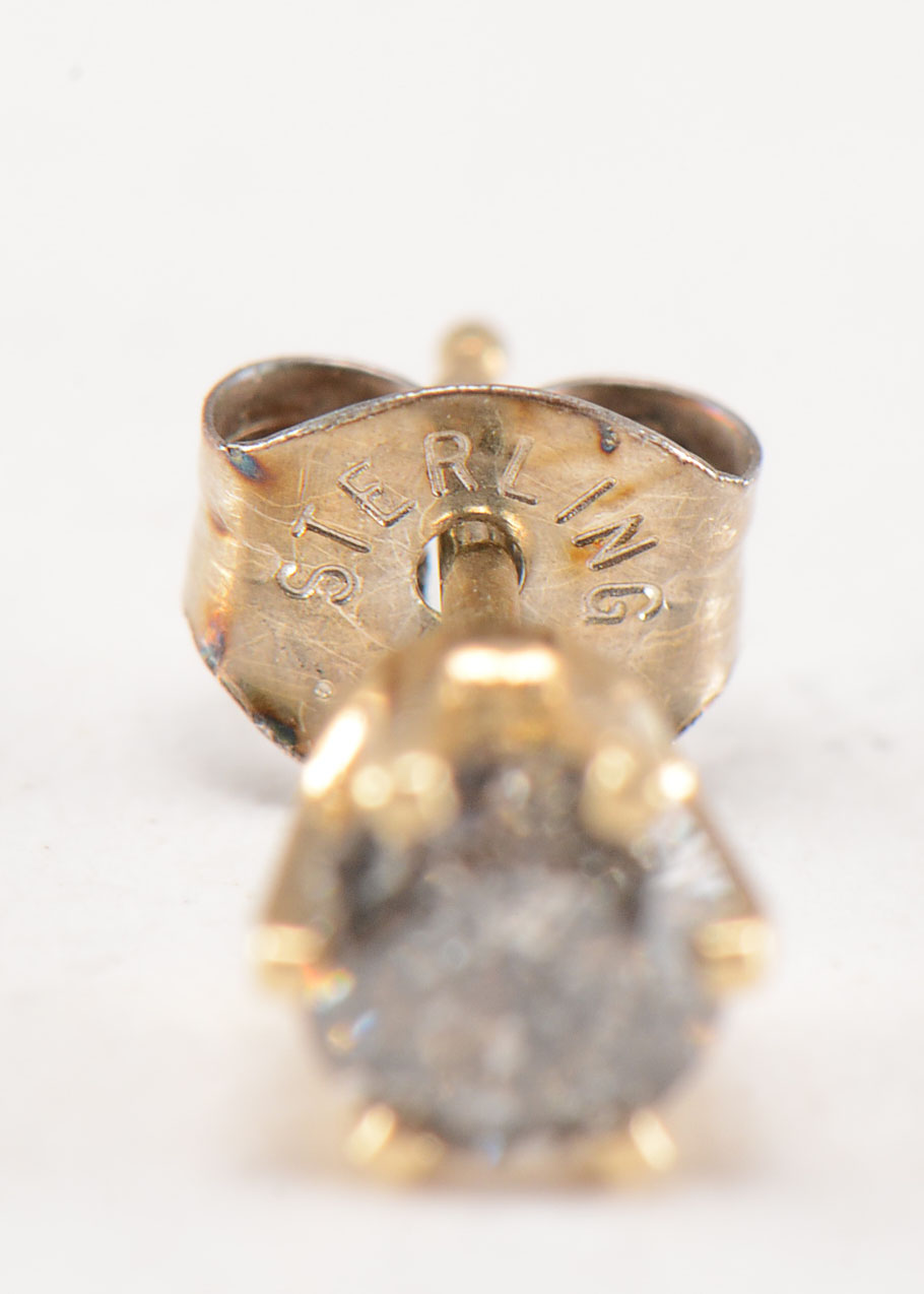 Pair of 14K Yellow Gold Diamond Post Back Earrings