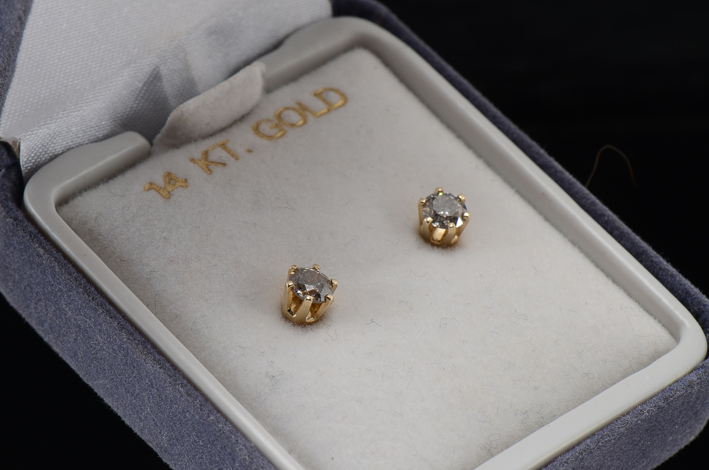 Pair of 14K Yellow Gold Diamond Post Back Earrings
