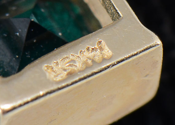 14K Yellow Gold Synthetic Emerald and Diamond Pendant