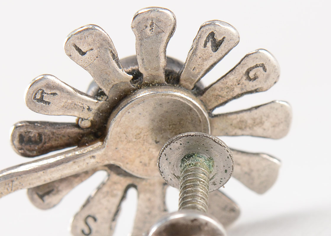 Pair of Sterling Turquoise Flower Screw-Back Earrings