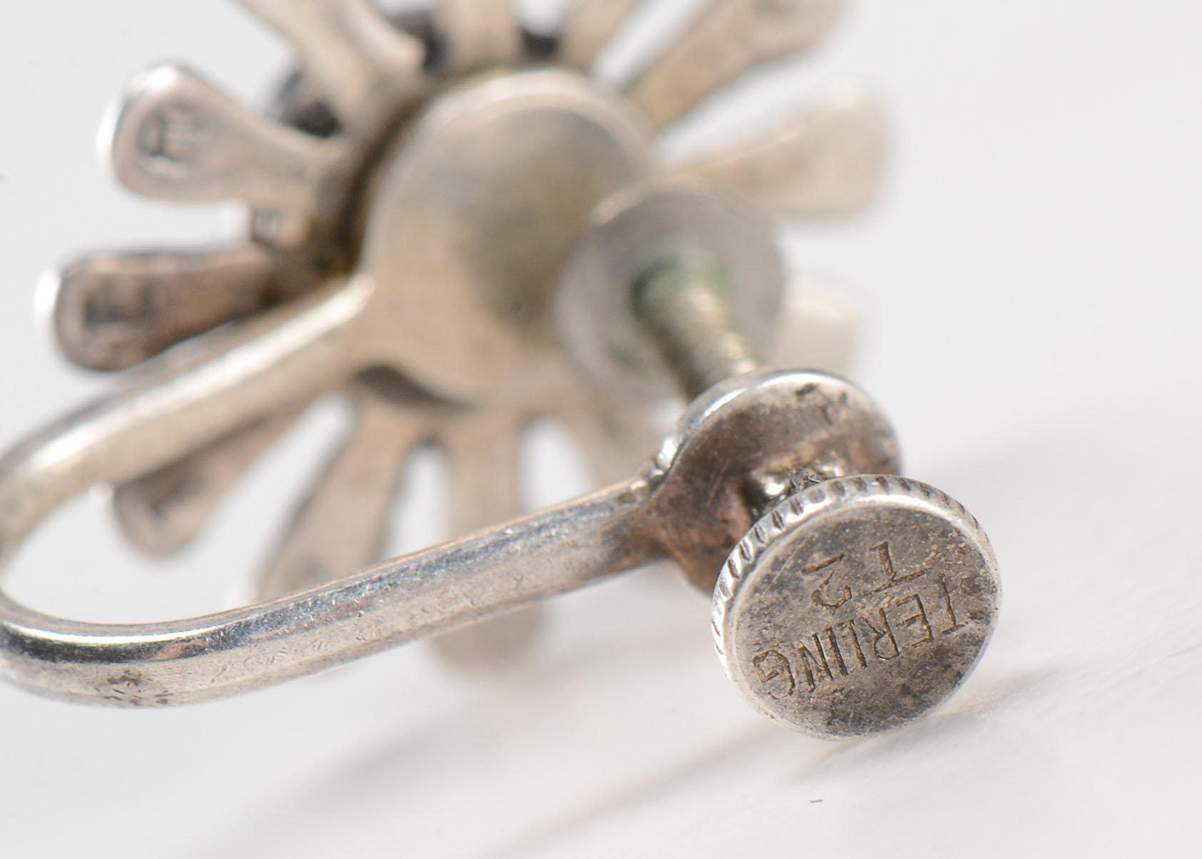 Pair of Sterling Turquoise Flower Screw-Back Earrings