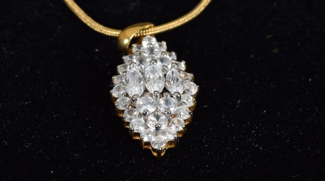 Gold-Toned and Glass Stone Earrings and Matching Necklace