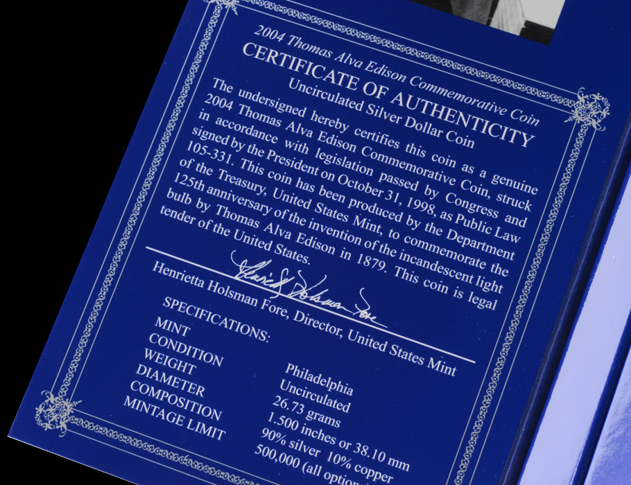 2004 P Edison Silver One Dollar Commemorative