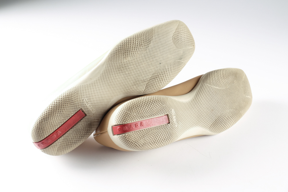 Prada Designer Tan Leather Mary Jane Flats