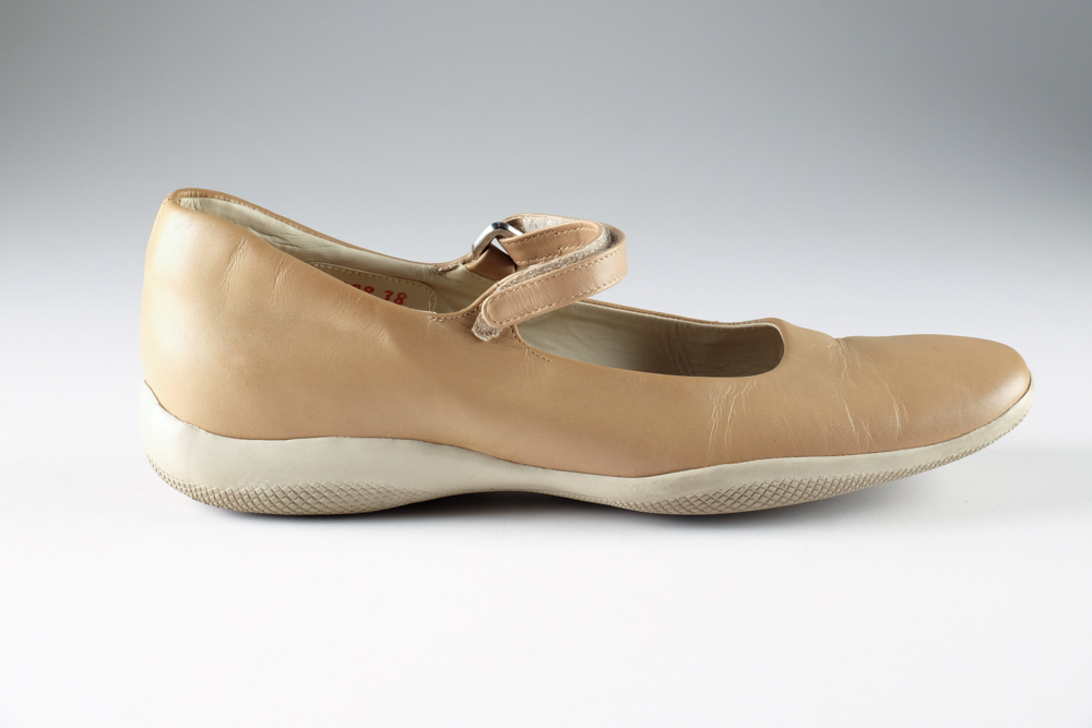 Prada Designer Tan Leather Mary Jane Flats