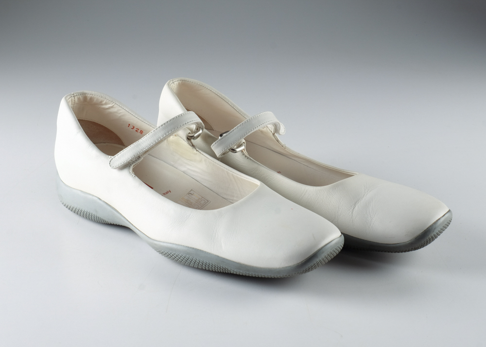 Women's Prada Designer White Leather Flats