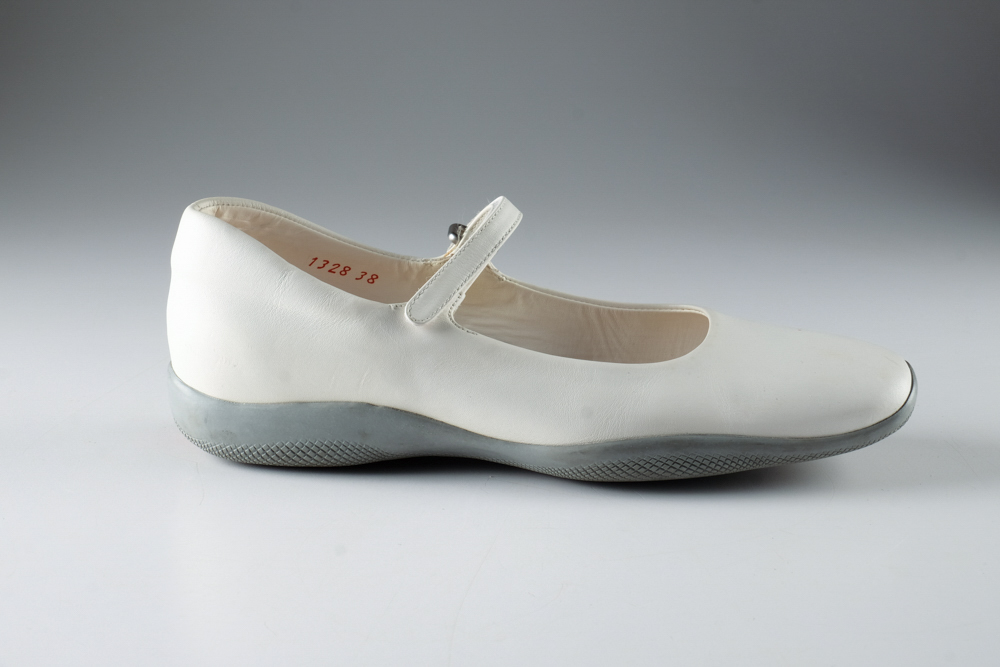 Women's Prada Designer White Leather Flats